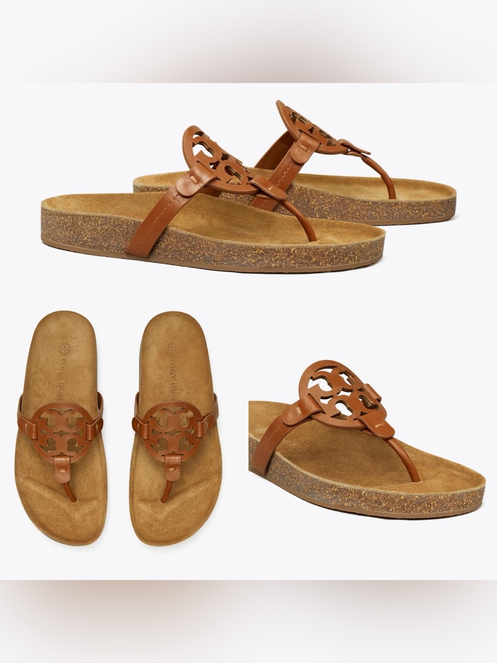 Tory Burch Women Tan Leather Logo Thong Sandals size 8
